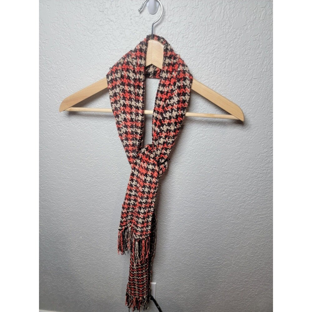 Twenty Degrees Womenโs Woven Scarf Red Black Beige Fringe 68" Long Boho Winter